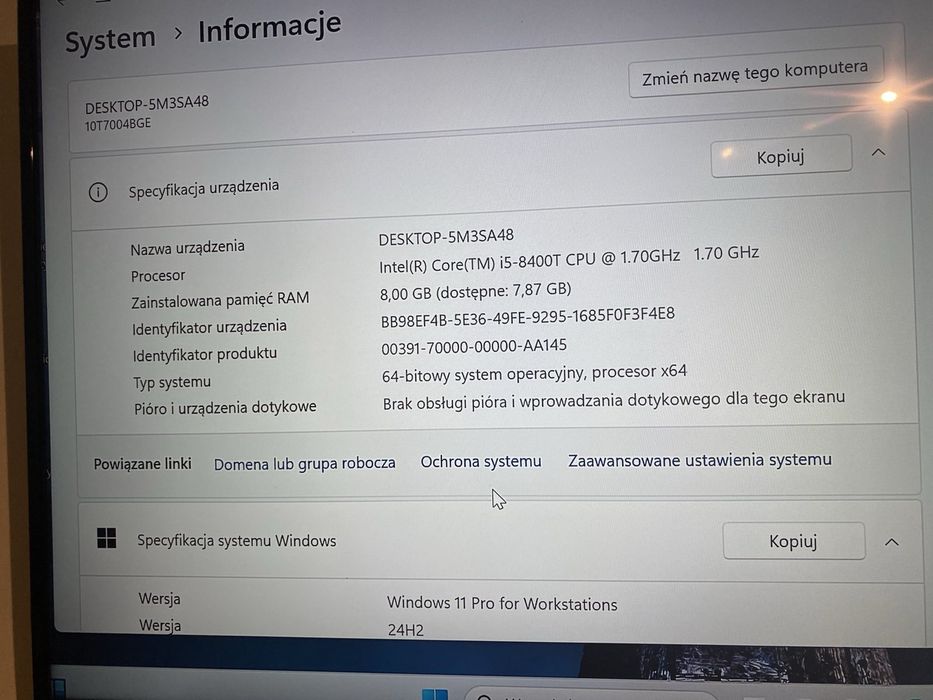 Lenovo ThinkCentre m720q i5-8400T 8/256gb ssd PCI express Windows 11 oryginalny zasilacz