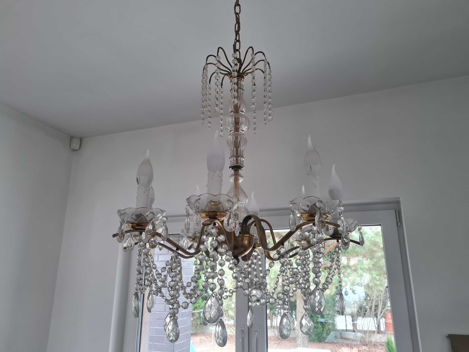 Żyrandol kryształowy mosiężny