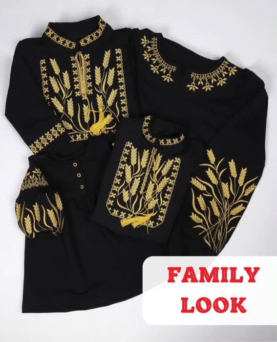 Чорна вишиванка, фемілі лук, чоловіча жіноча дитяча вишиванка сорочка