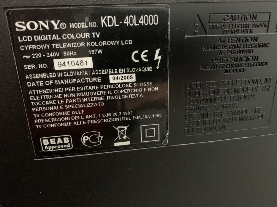 Televisão Sony Bravia 40” KDL40 L 4000