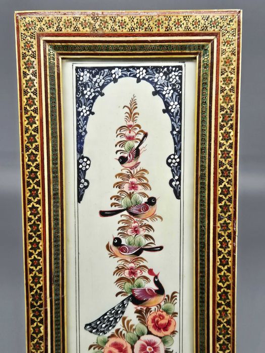 Obraz Khatam Persja intarsja ręcznie robiona Ptaki Kwiaty XX w.