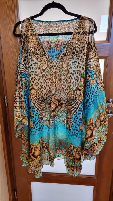 Sukienka jedwabna tunika kaftan Swarovski Panterka
