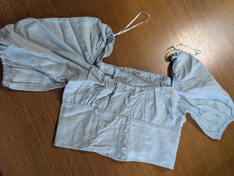 Jeansowy top hiszpanka bufiaste rękawy Boho Free People
