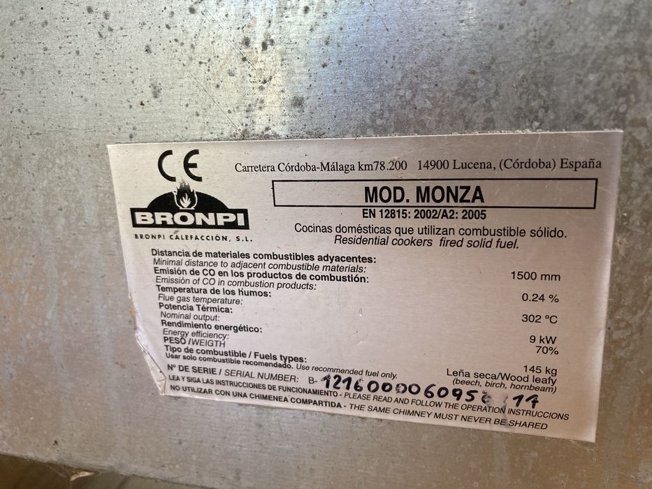 Bronpi Monza fogão a lenha / salamandra com forno e 2 bicos