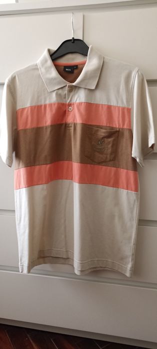 polo homem beje e laranja