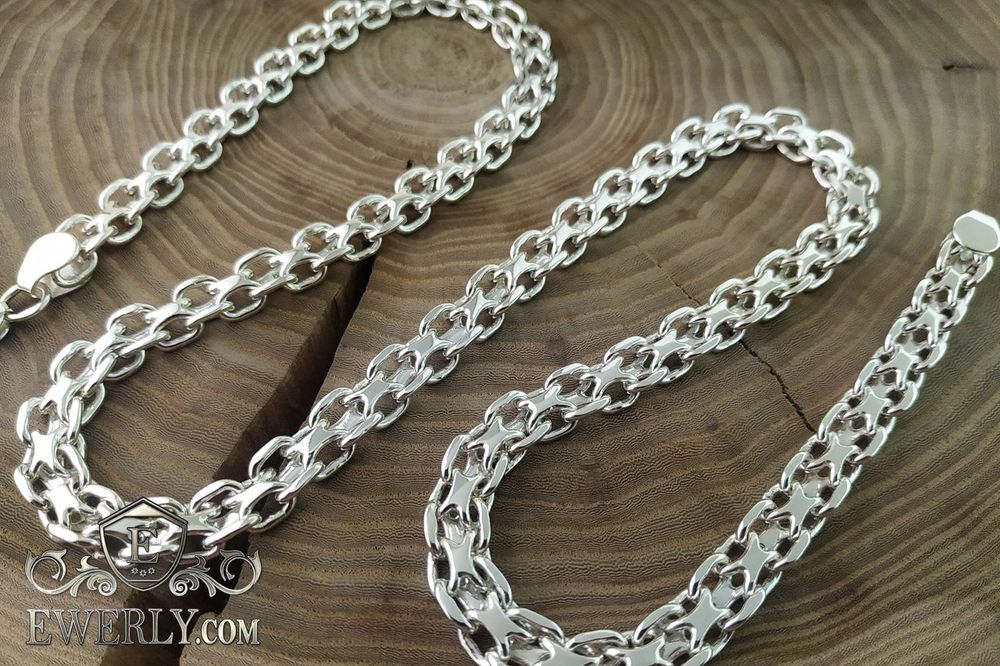 Серебряная цепочка Фараон, Двойная Якорная. Срібний ланцюг Якір подвій