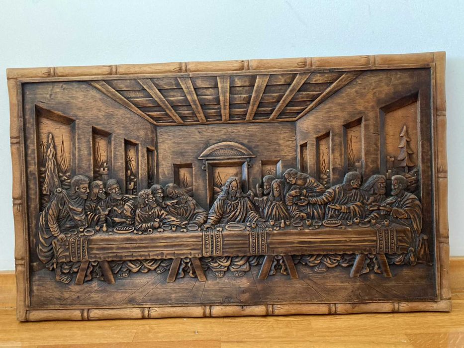 Quadro "A Última Ceia" em madeira