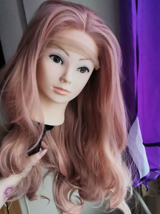 Peruka lace front pudrowy róż / brzoskwioniowy blond 65 cm