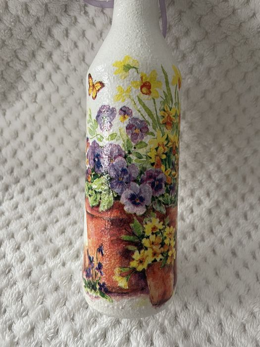 Ozdobna butelka decoupage hand made rękodzieło