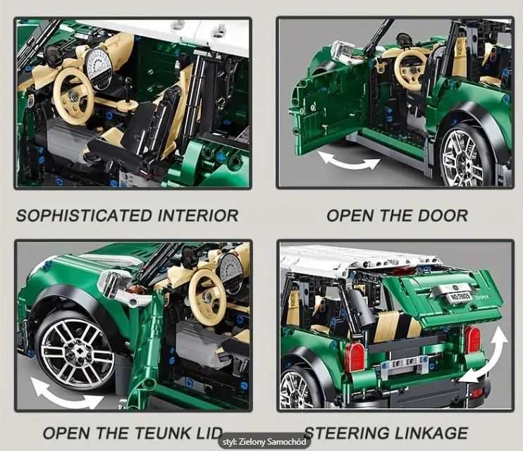 NOWY zestaw klocków jak LEGO TECHNIC MINI Cooper S zielony 2292 Elem.