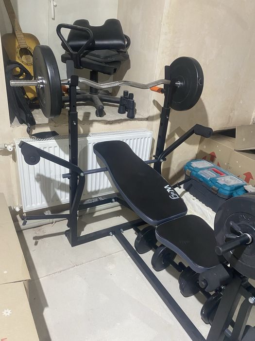 Тренажер , універсальна лава + комплект штанга і гантелі