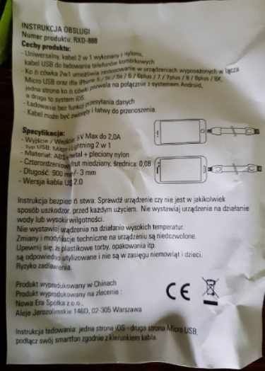Smycz, breloczek do kluczy z 
kablem do ładowarki 2