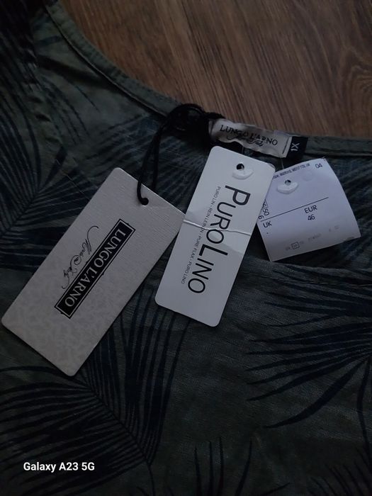 Len 100% bluzka damska z rozciągliwym paskiem 46