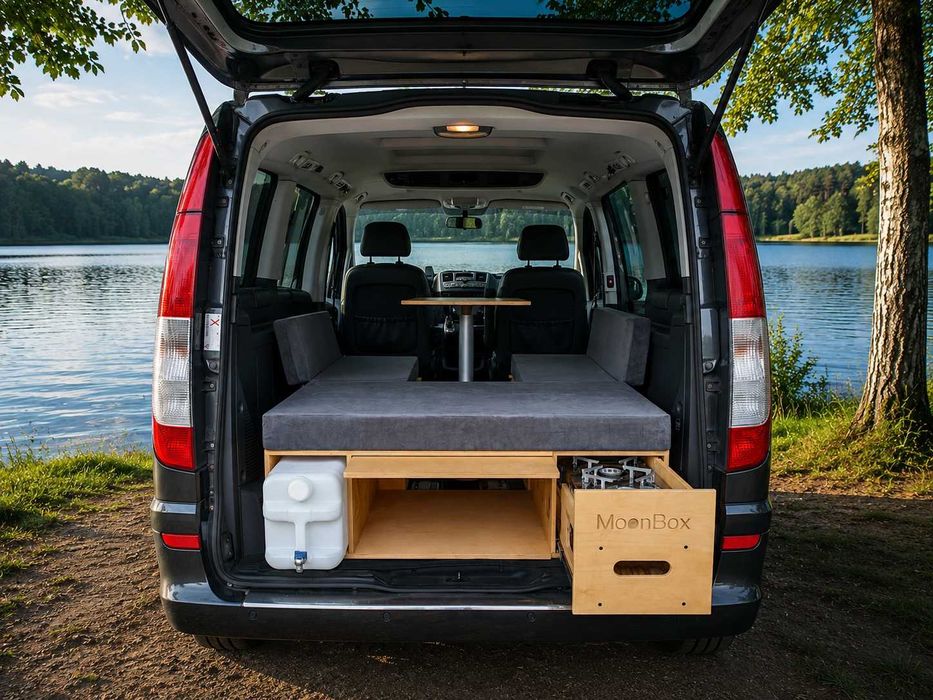 Box kempingowy Camping box Kamper box Zabudowa kempingowa turystyczna MOONBOX Laminat 119 cm VW T3 T4 T5 Vito Viano V-Class Trafic Peugeot Expert