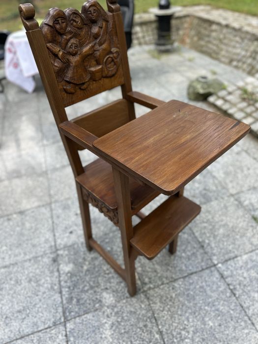 Krzeselko do karmienia dziecka drewniane dąb recznie wykonane