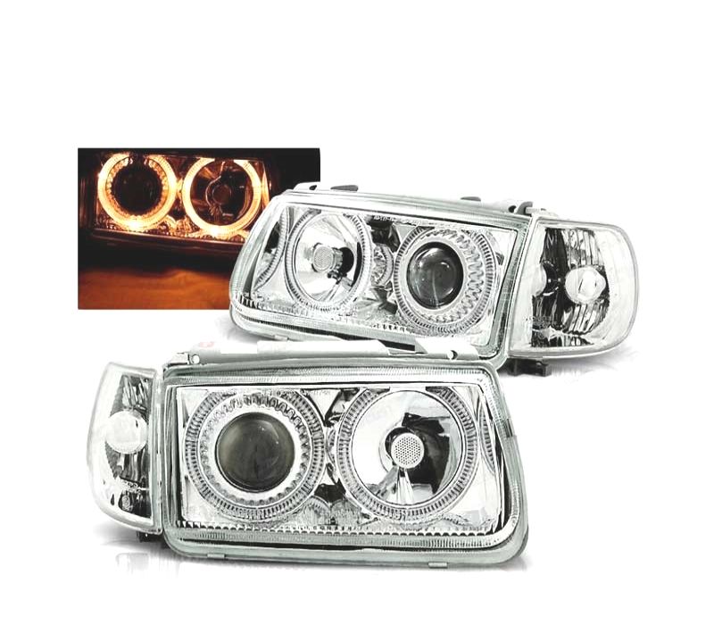 FARÓIS FRONTAIS ANGEL EYES POLO 6N 95-98 FUNDO CROMADO