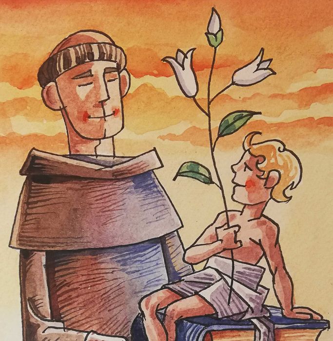 Aguarela. Santo António. Original de Carlos Marques