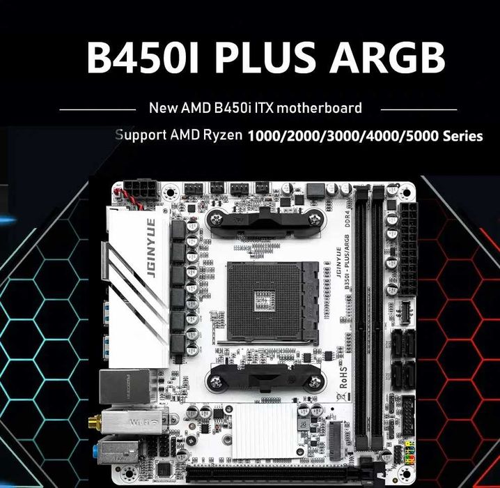 JGINYUE B450i Plus ARGB Mini ITX Socket AM4 Nowy