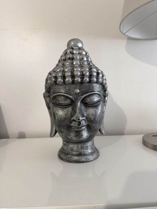 Estátua Cabeça de Buda Decorativa - Cinza/Prateado