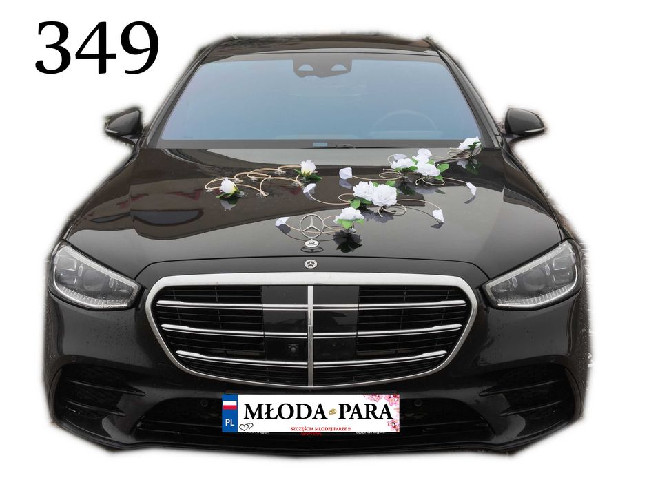 SUPER BIAŁA dekoracja na auto samochód do ślubu na PRZYSSAWCE Nr 349