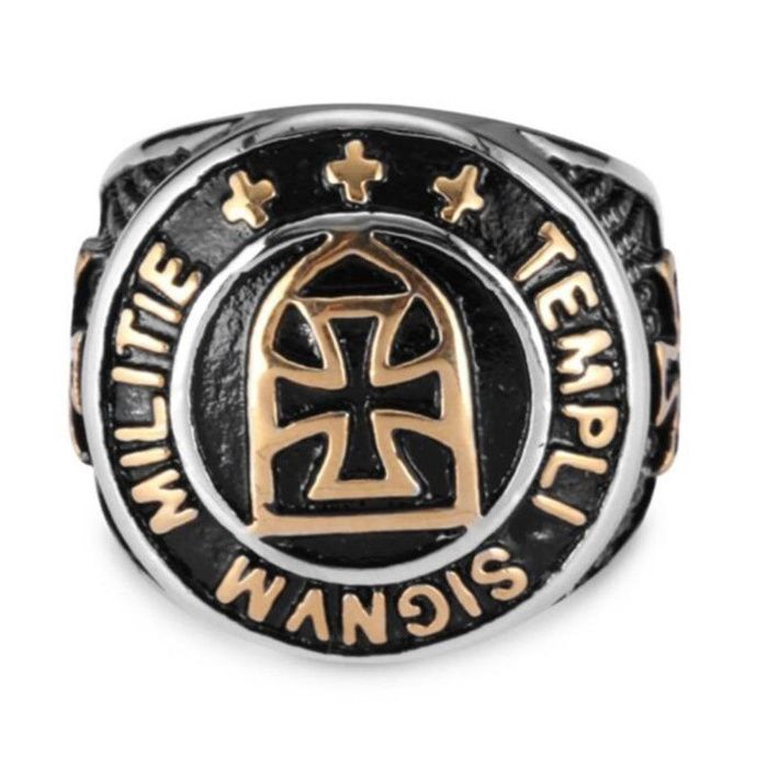 Anel aneis cruz vermelha knight templario aço preto 316L gótico motard