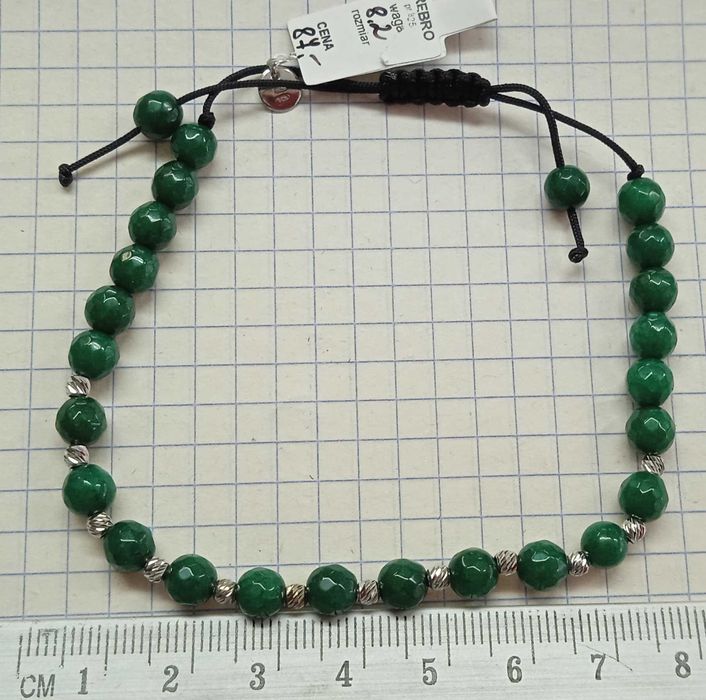 Bransoletka sznurek z Szmaragdem Srebro 925 NOWE REGULOWANA