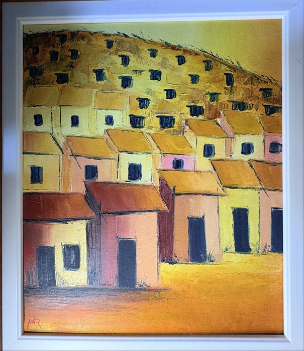 Linda pintura em óleo sobre tela - paisagem urbana - assinada