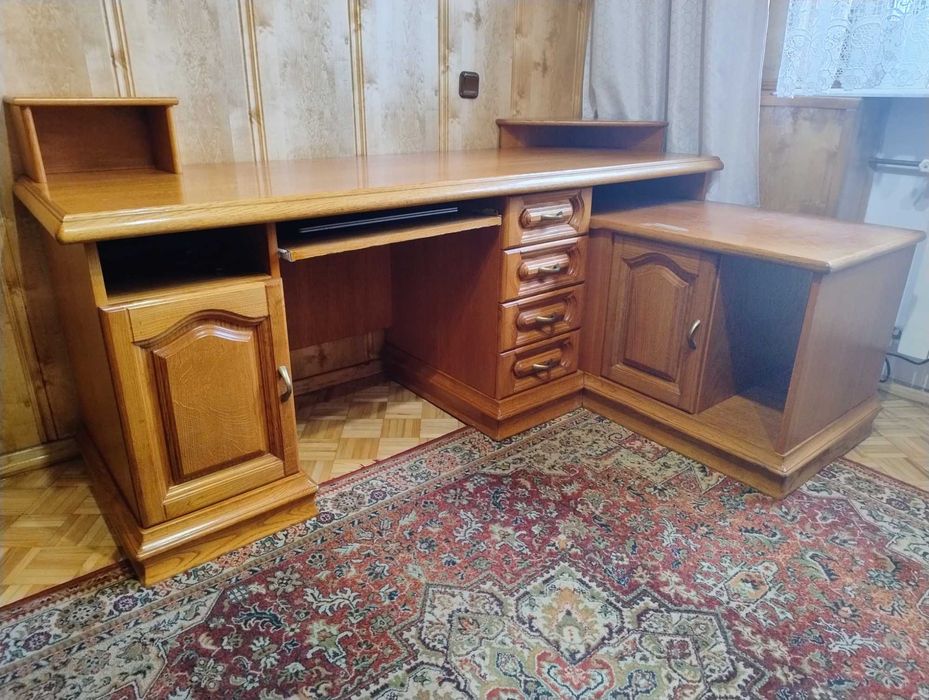 Dębowe biurko narożne Kalwaria Zebrzydowska teak lite drewno retro