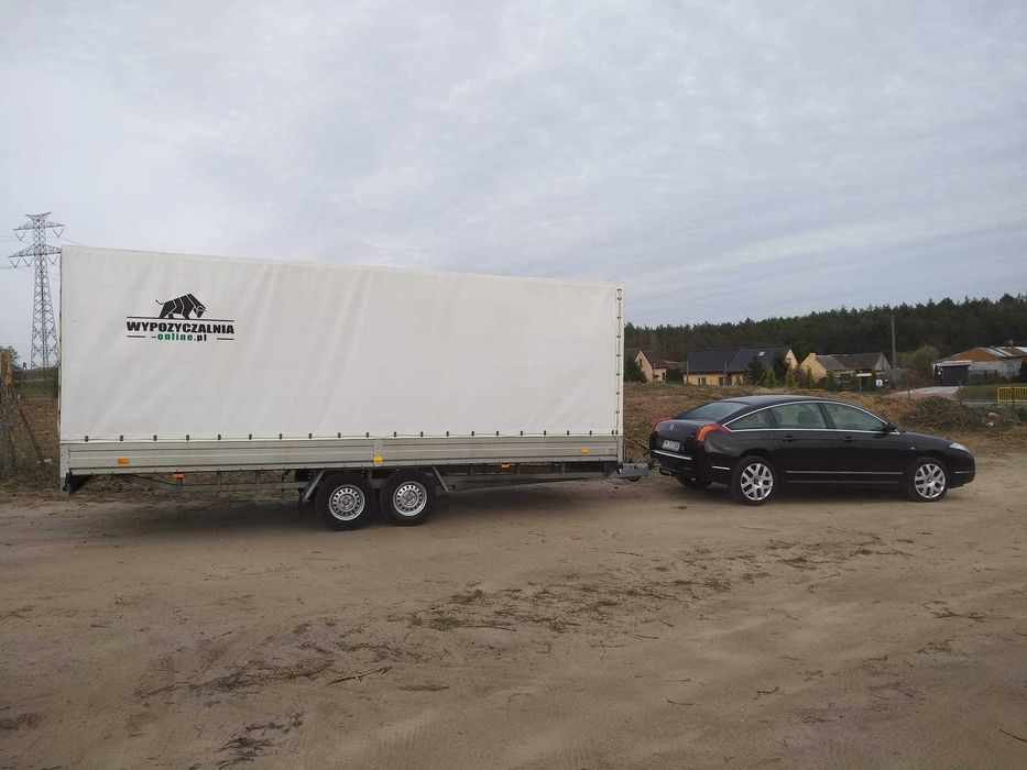 WYPOŻYCZALNIA wynajem wypożycz PRZYCZEPA przyczepka z plandeką towarow