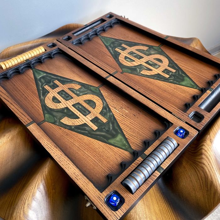 Дерев’яні Нарди зі смолою й символом долара від Виробника на ПОДАРУНОК