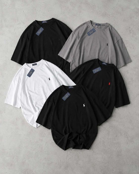 Чоловіча футболка оверсайз Polo Ralph Lauren | casual streetwear | чорна біла графіт