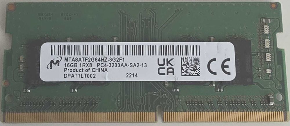 1x16GB Dimm DDR4 SODIMM 3200 MHz