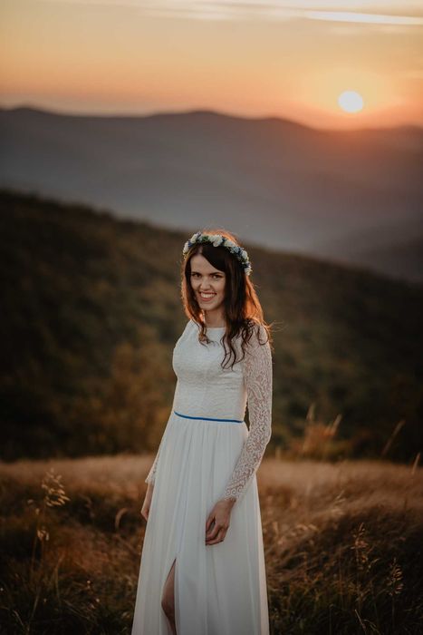 Suknia ślubna, śmietankowa, ecru, 36, 38, koronkowa, rustykalna, boho,