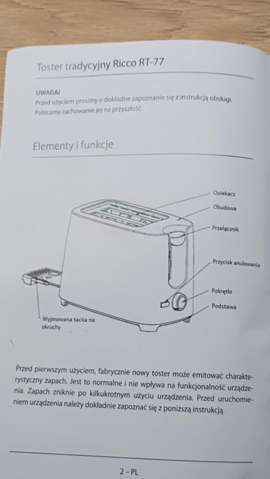 Opiekacz-toster marki RICCO. NOWY.