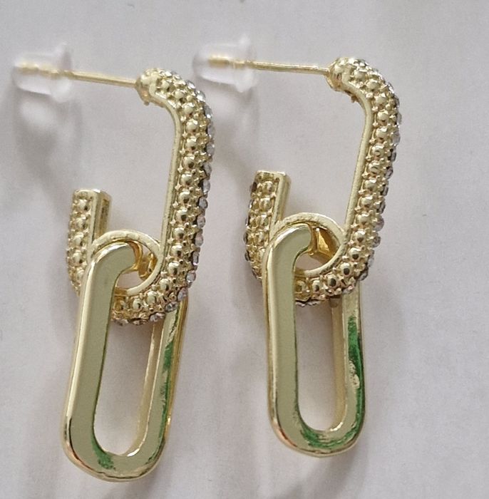 Złote kolczyki wiszące podwójne geometryczne