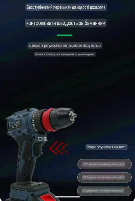 Безщітковий акумуляторний  шуруповерт зі швидкозмінним патроном
