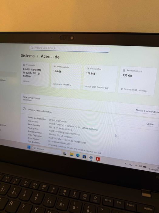 Lenovo ThinkPad T480 14" (2017) - Core i5-8250U - 16GB - SSD 1TB GB