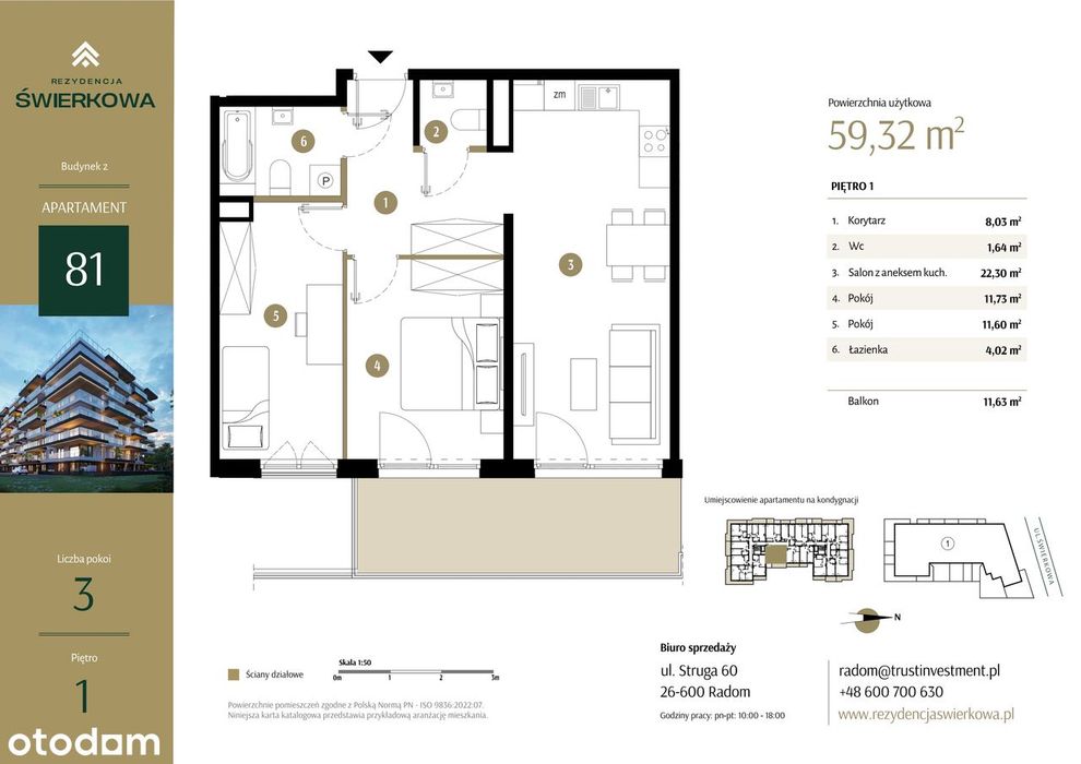 3-pokojowe mieszkanie 59m2 + balkon