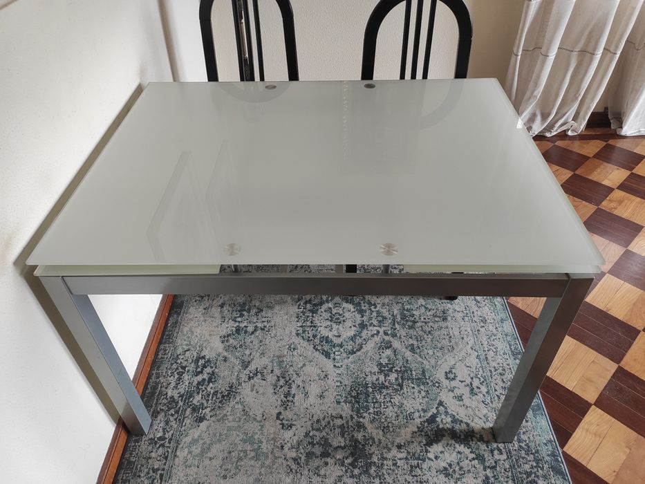 Mesa de Jantar Vidro Fosco Extensível (120+40+40cm)