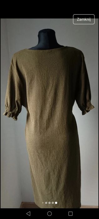 Sukienka długa krótki rękaw khaki tweedowa boho 2YK retro Basic