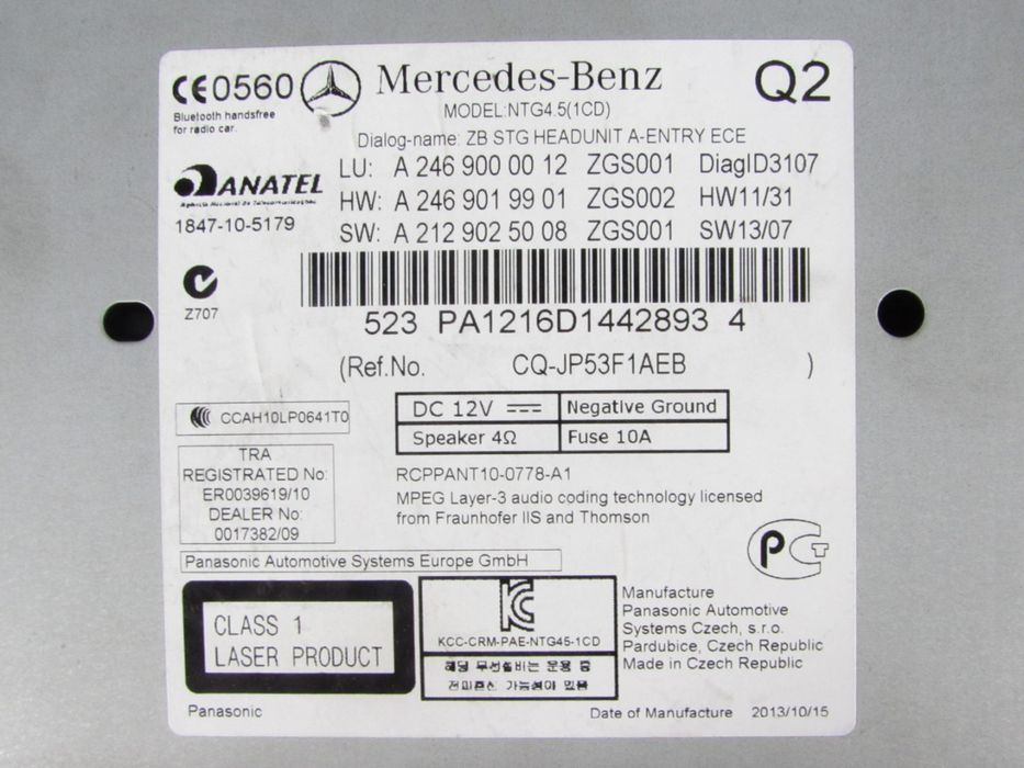 Sistema / Unidade De Navegação Mercedes-Benz A-Class Ref: