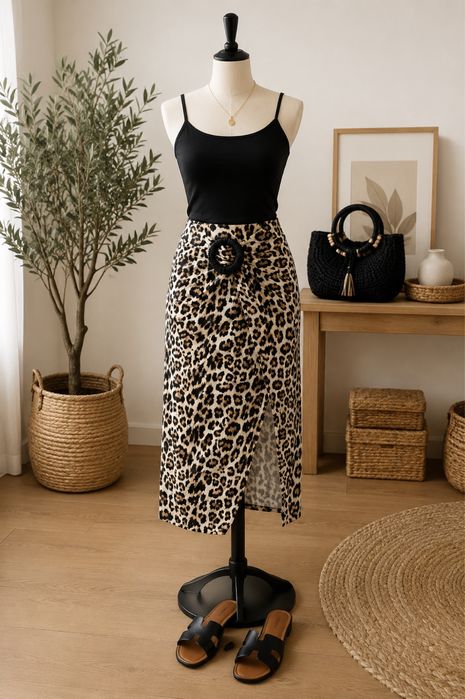 Spódnica z lnem Leopard lato