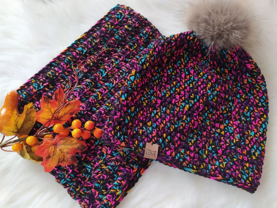 Komplet boho czapka i komin na szydełku Handmade