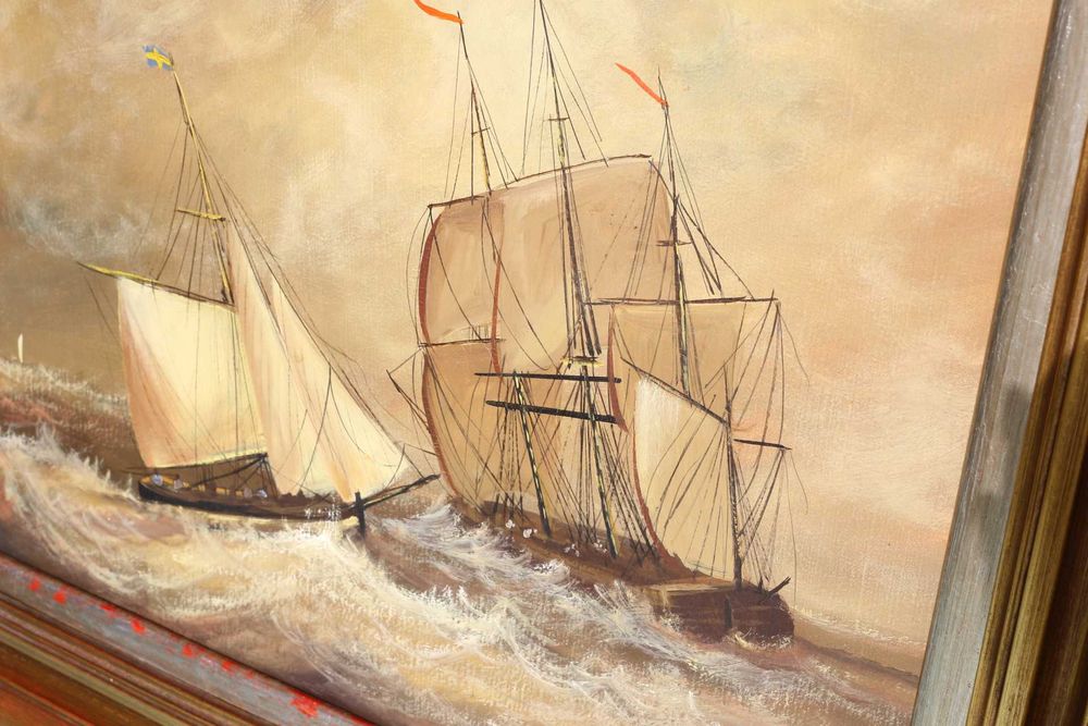 Quadro de JOÃO PEIXOTO Óleo s Tela Barcos Assinado 30 x 40 cm mancha