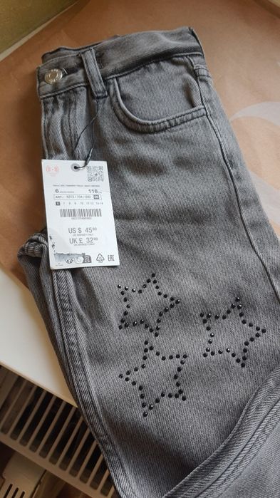 Джинсы Zara 6 7 лет с камешками