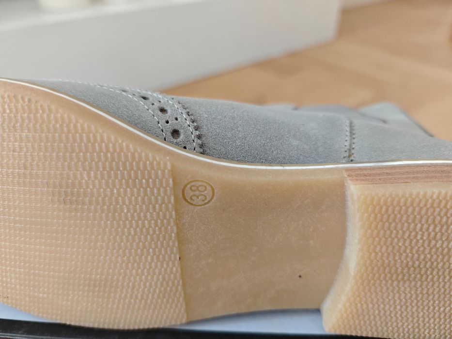 Sztyblety, kozaki, szary naturalny nabuk, NOWE, nr 38