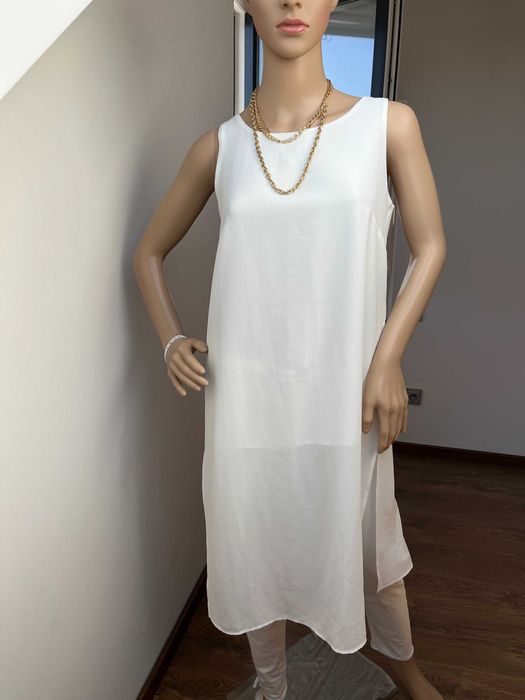 Tunika Plażowa Biała, Długa, Wakacje Lato Rozmiar S Unikat Solar Luks