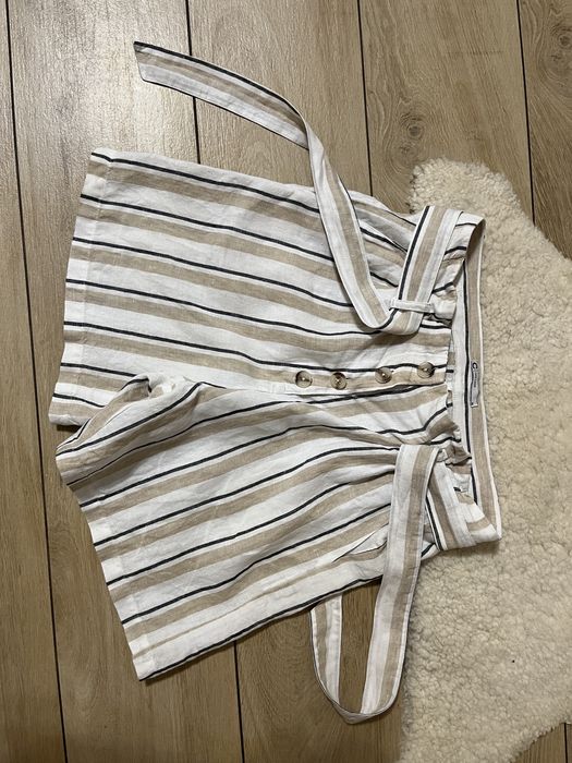 Szorty w paski Cubus r. S len 100% wysoki stan