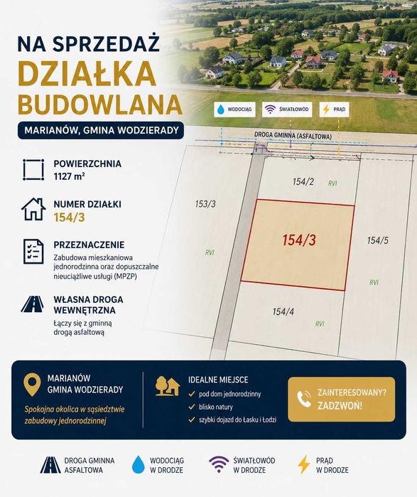 Działka Budowlana Marianów Gmina Wodzierady