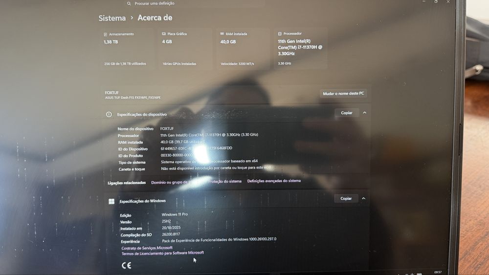 ASUS TUF 15” Ultra Slim gaming - i7 / 40gb ram / rtx 3050Ti / 1.5TB ssd
